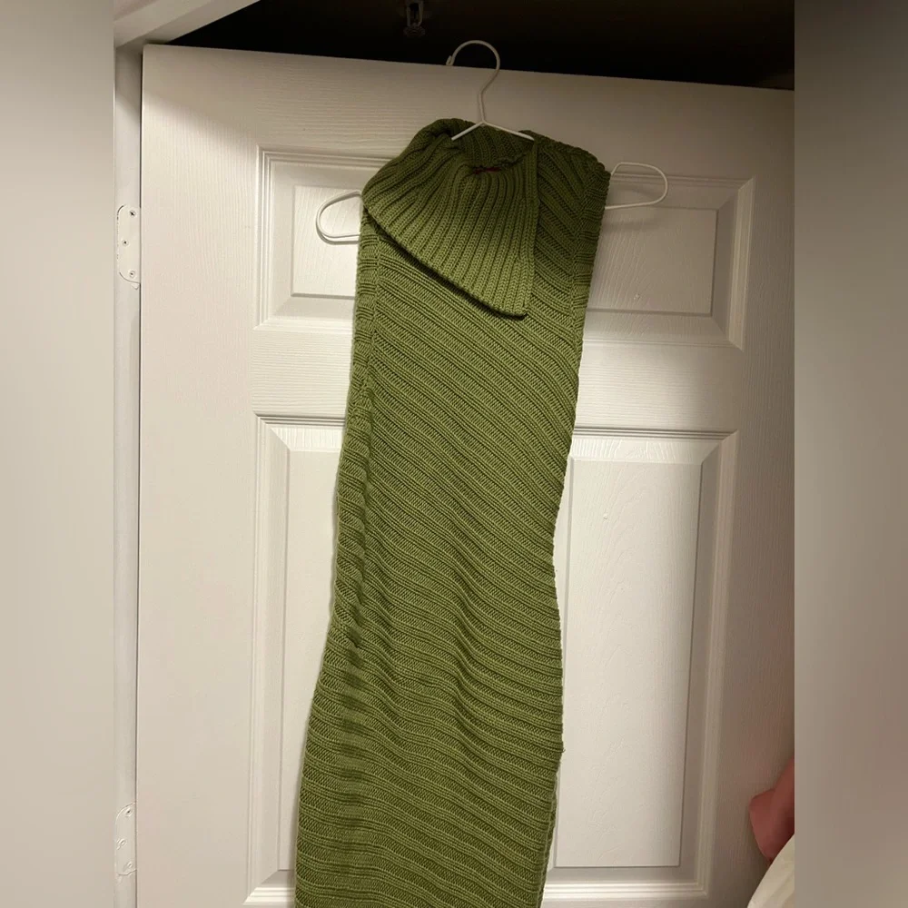 STAUD The Cary Dress in Fern Green Cowl Neck Sweater with Textured Knit - Picture 4 of 5